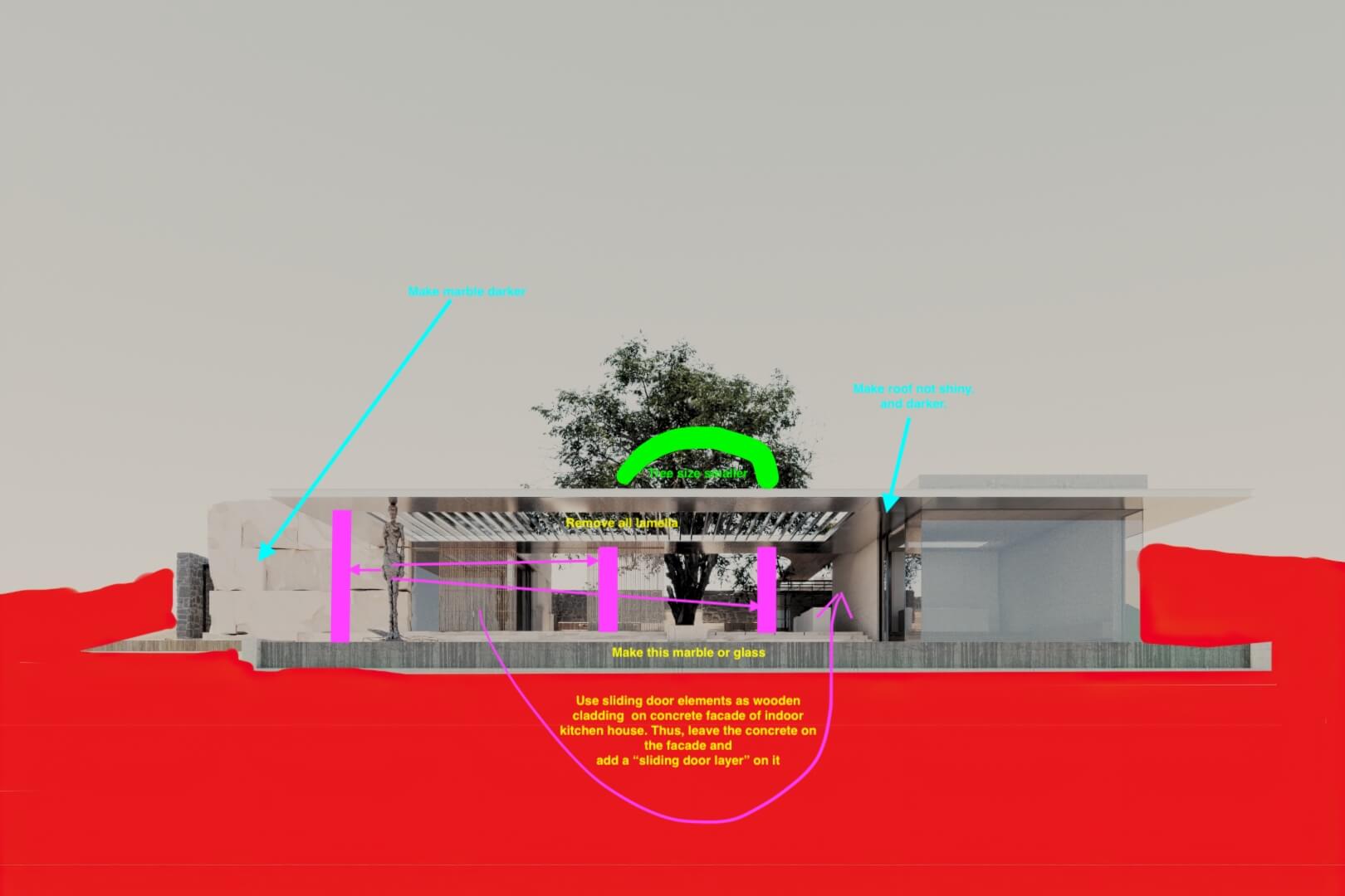 A Draft Rendering of a House with Corrections