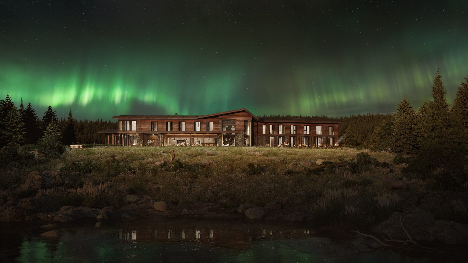 3D Visual for a Lodge by the Lake