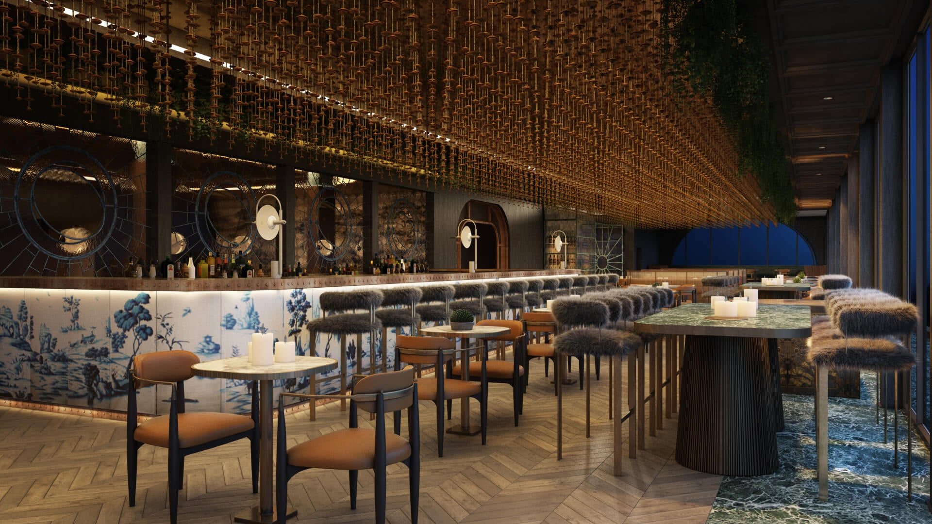 3D Rendering of a Bar in a Restaurant