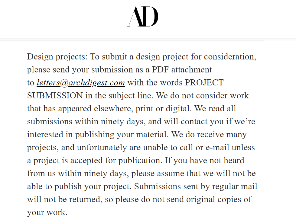 Submission Rules of an Architecture Magazine