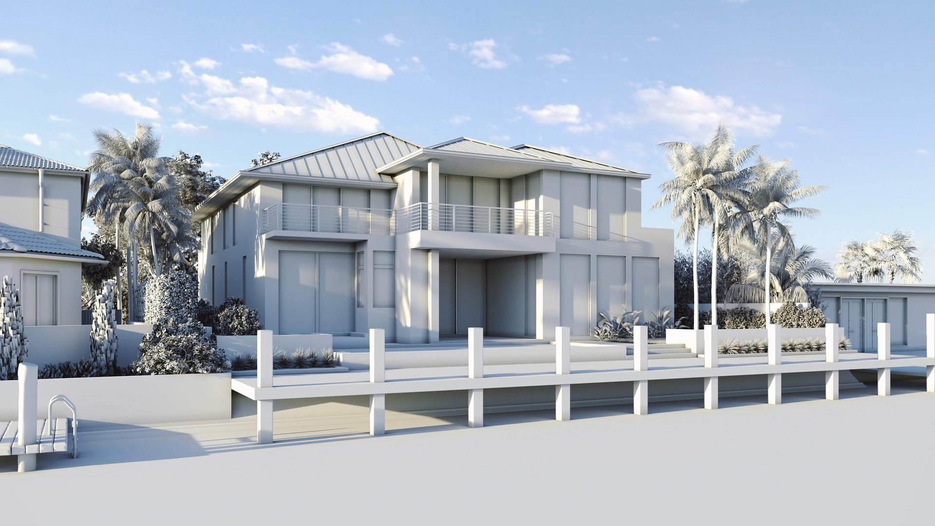 3D rendering for real estate — grayscale exterior model Florida