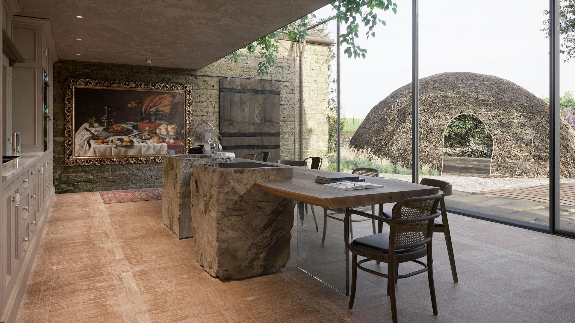 Interior rendering — eclectic kitchen still CGI