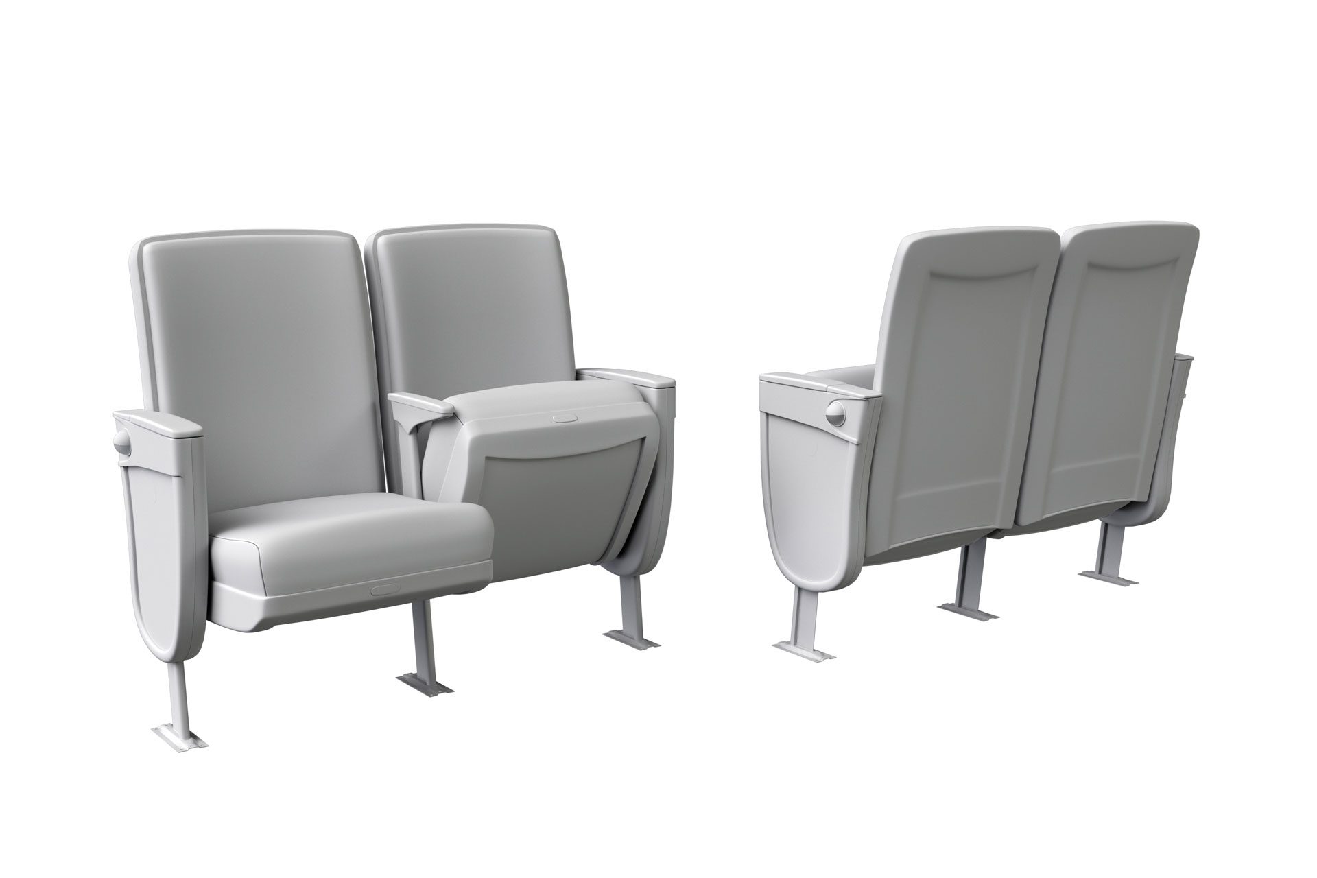 Grayscale 3D model of modern upholstered lounge chairs