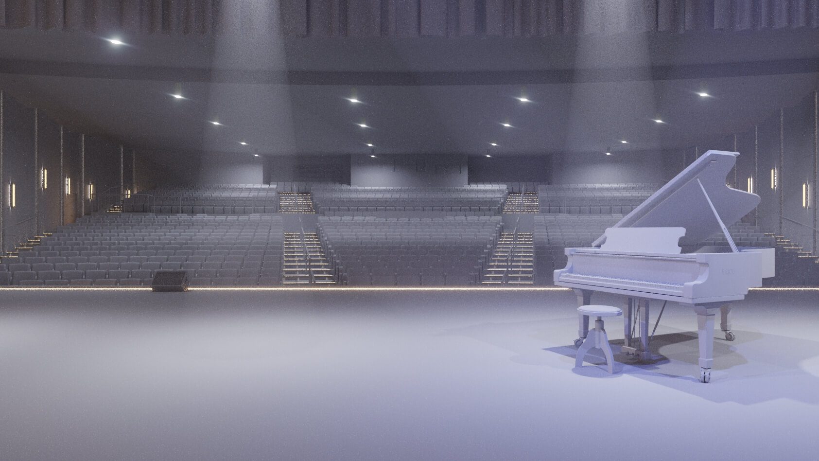 3D Modeled Stage with Lights On for the 3D Animation