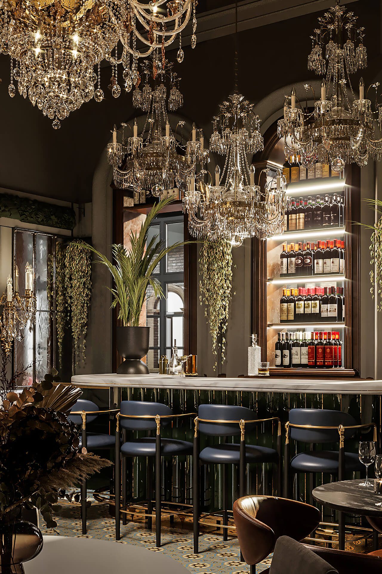 High-Quality 3D Render for a Stylish Wine Bar Design