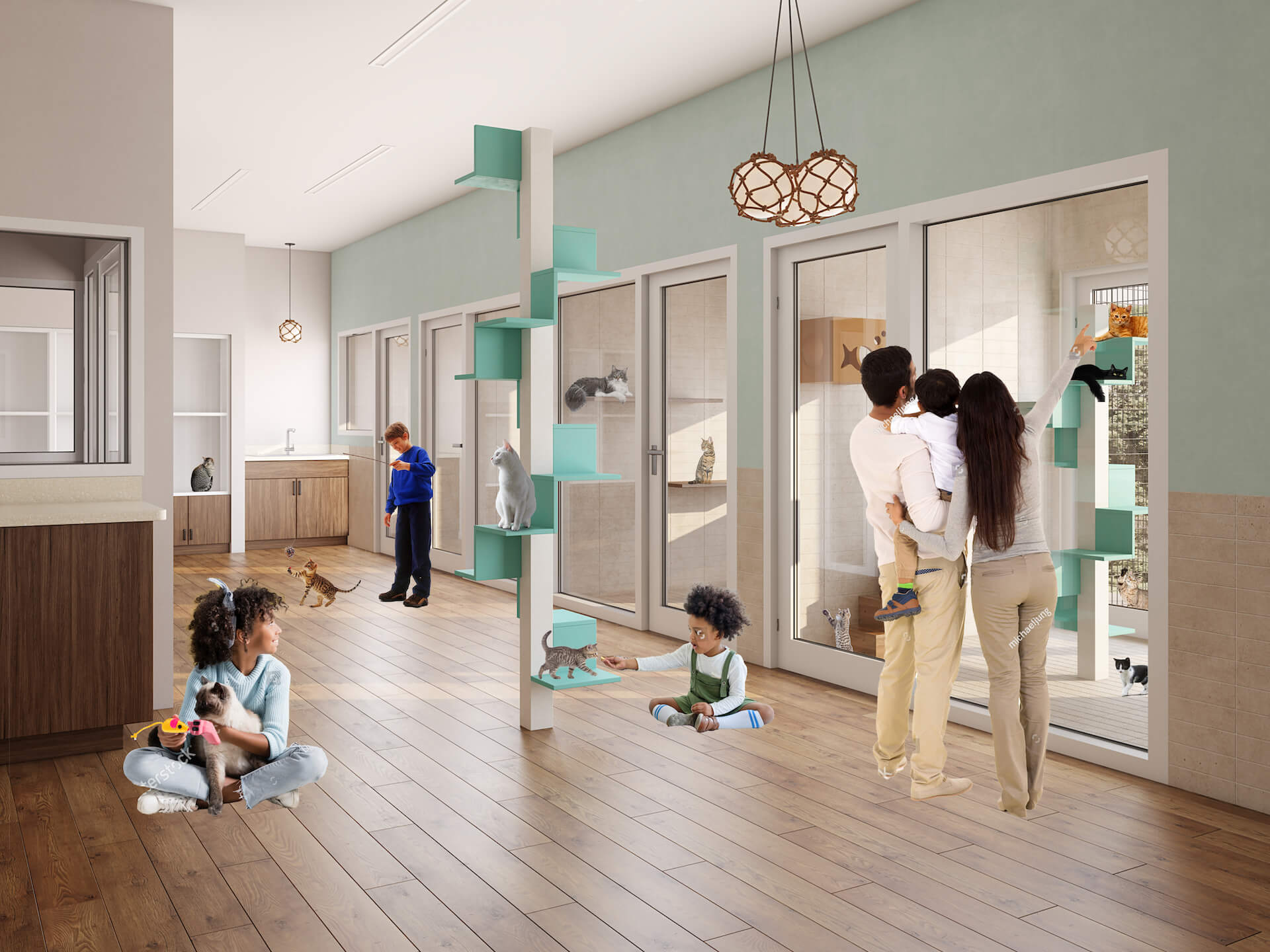 Second Draft of Cat Shelter Render with Photoshopped People and Cats