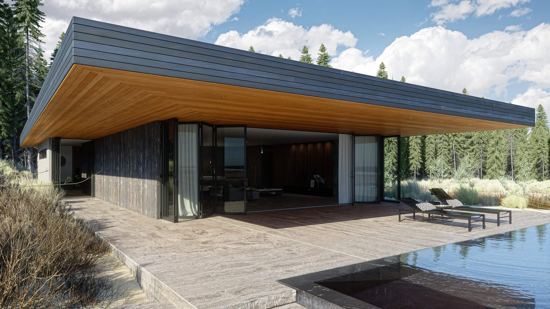 Exterior Rendering of a Residence with a Pool