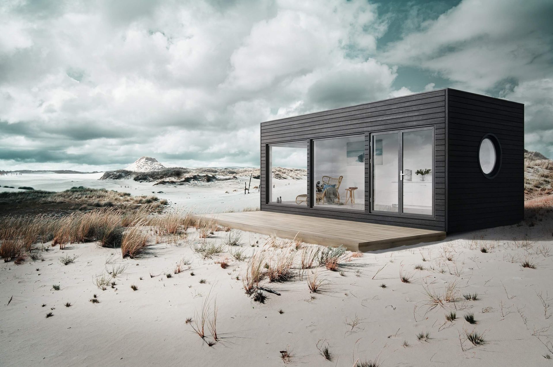 3D Render of a Cabin with a Flat Roof