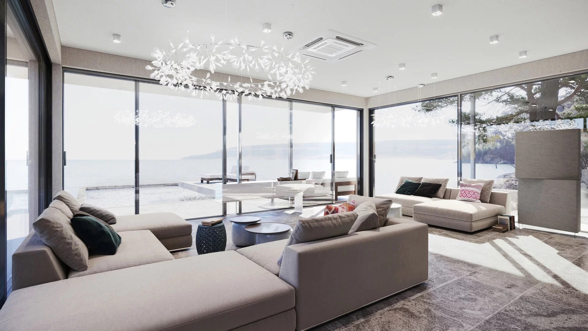 3D interior visualization — living room lighting example