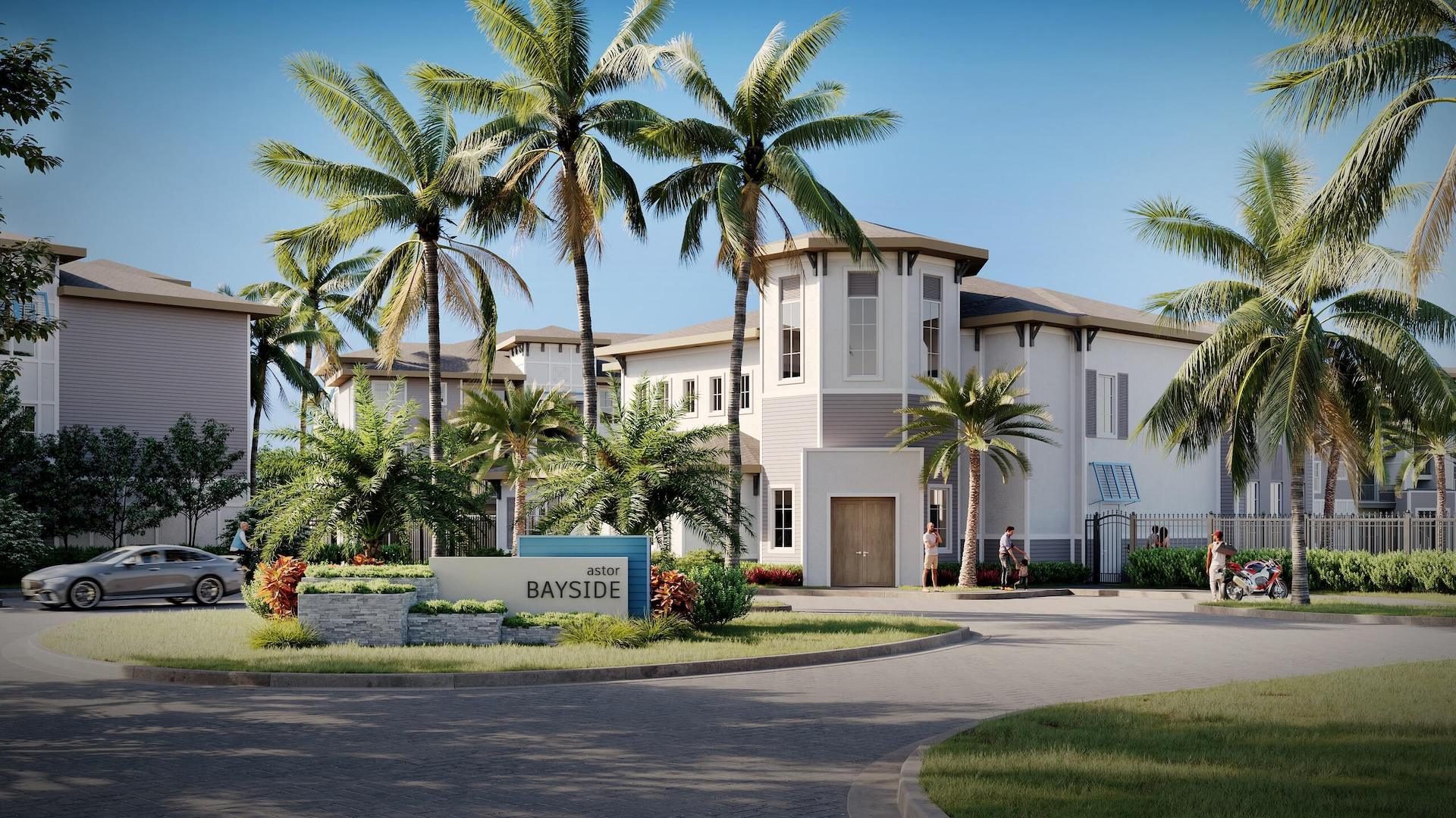 3D rendering Florida — Palm Bay apartment complex clubhouse exterior