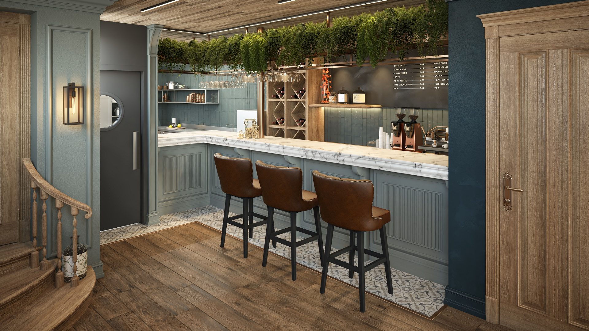 3D Render of a Bar Area in a Restaurant
