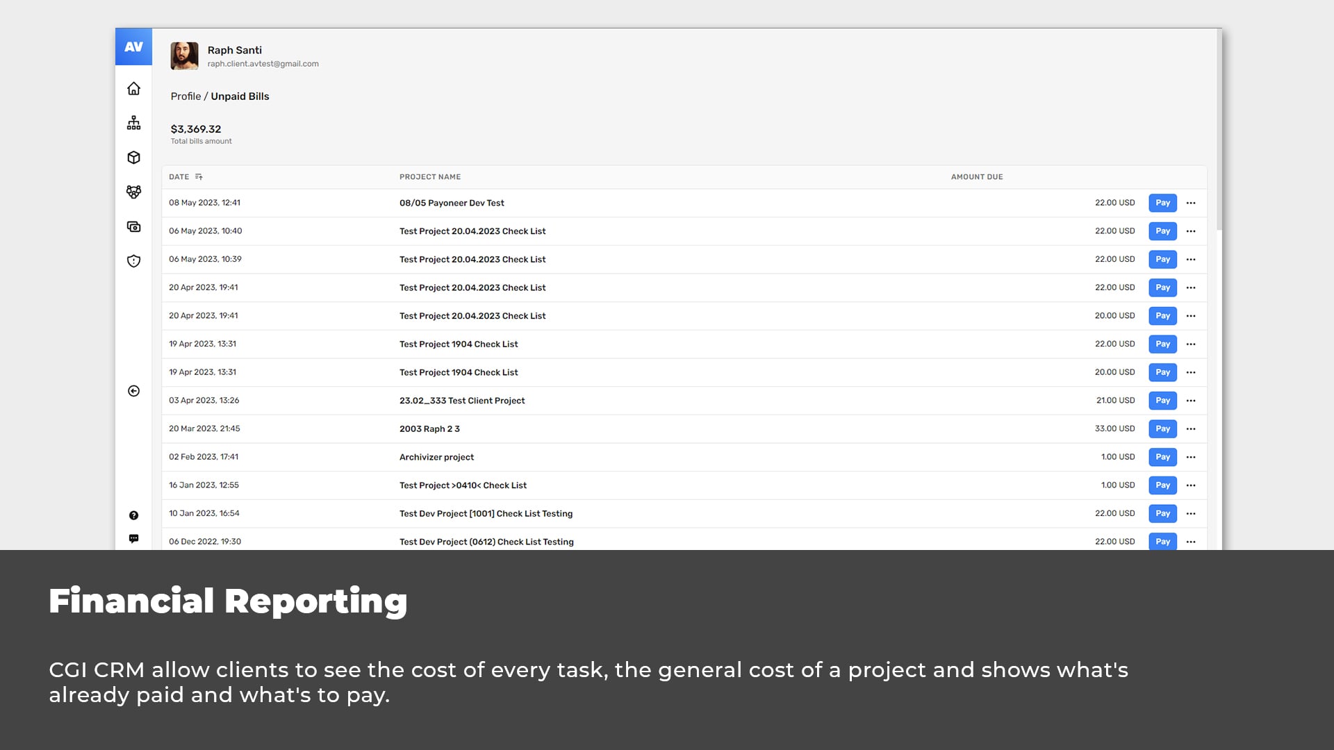 Payment History Tab in CRM System