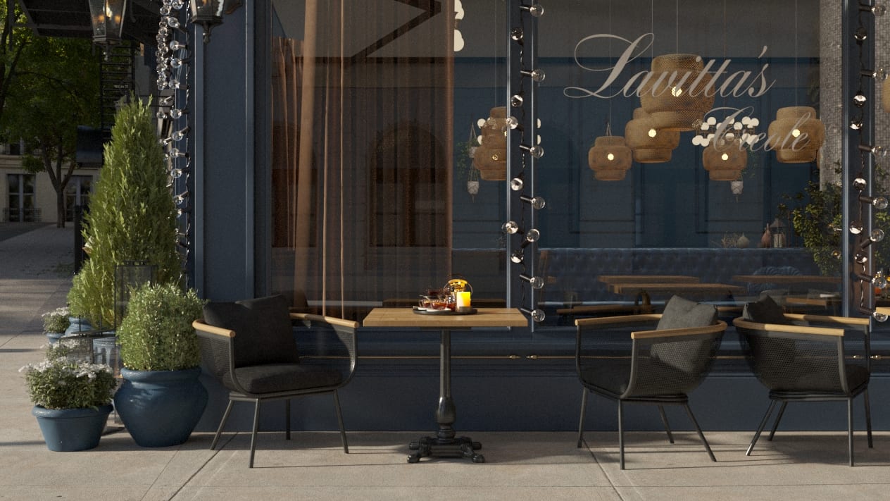 Close Shot of a Restaurant Exterior in Animation