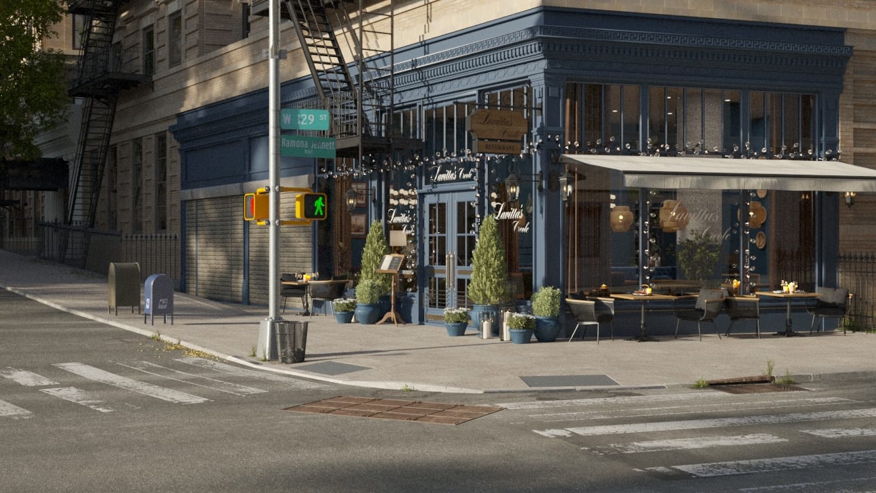 Full Shot in a Restaurant Exterior Animation