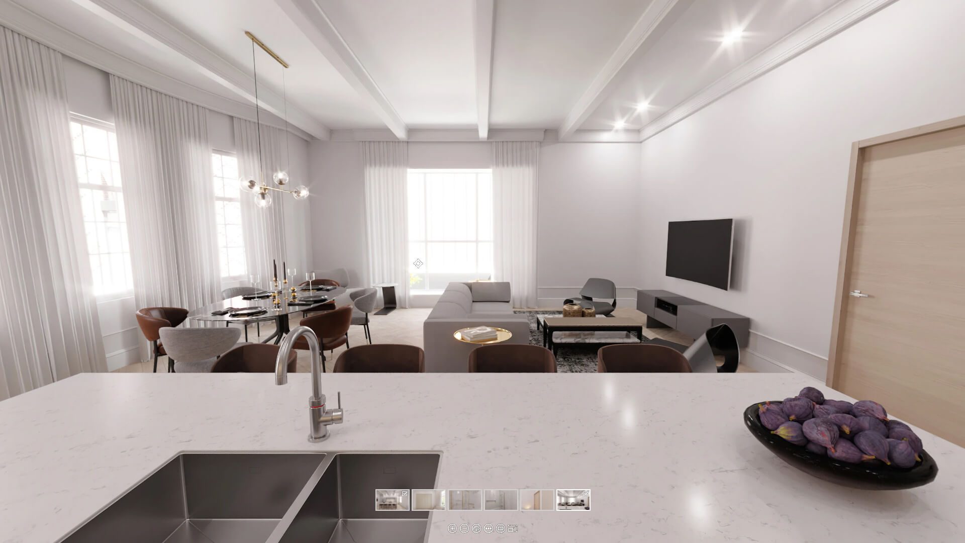 CGI real estate virtual tour view of a luxury condo interior in Canada