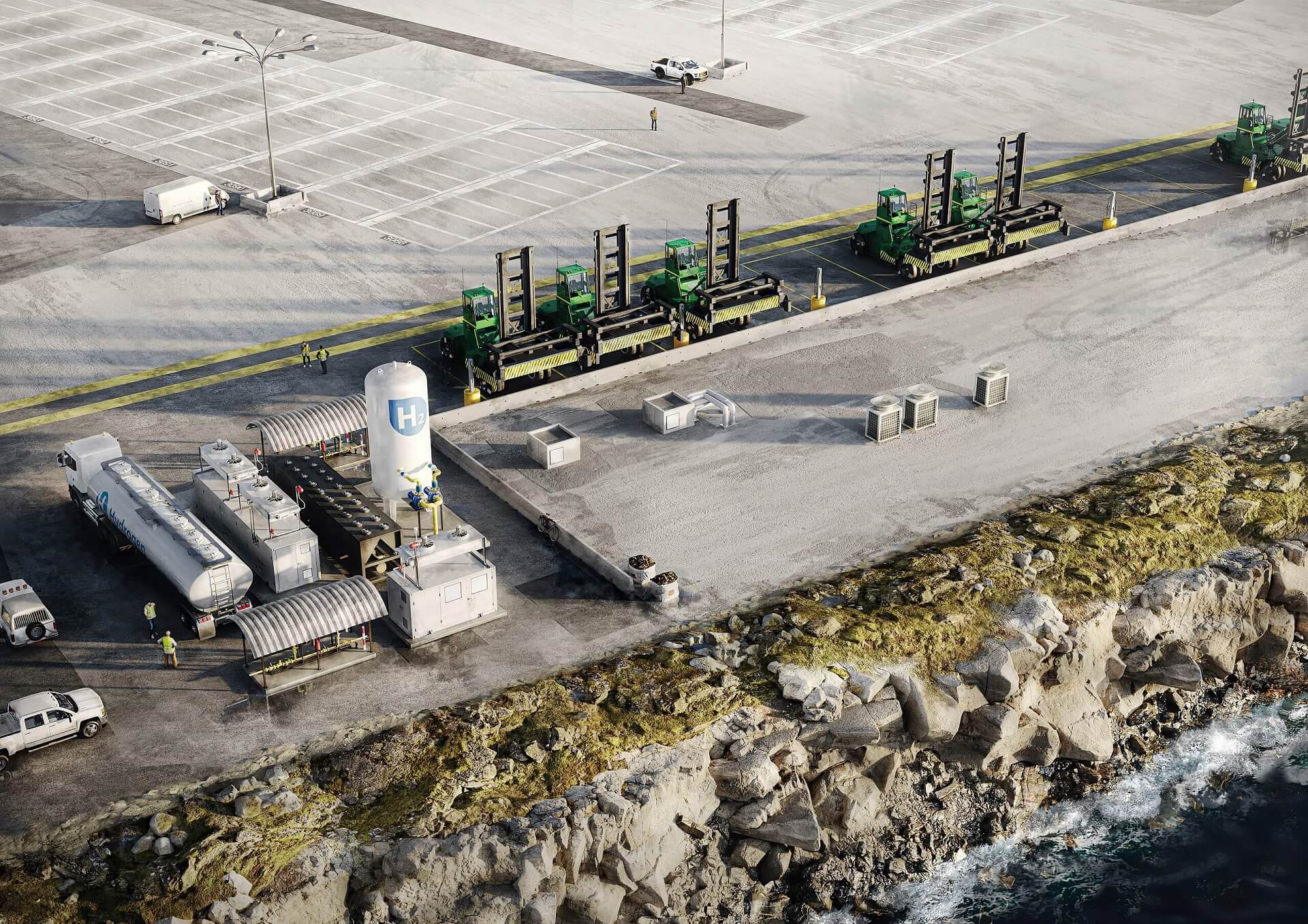 Industrial 3D rendering — port fueling station California CGI