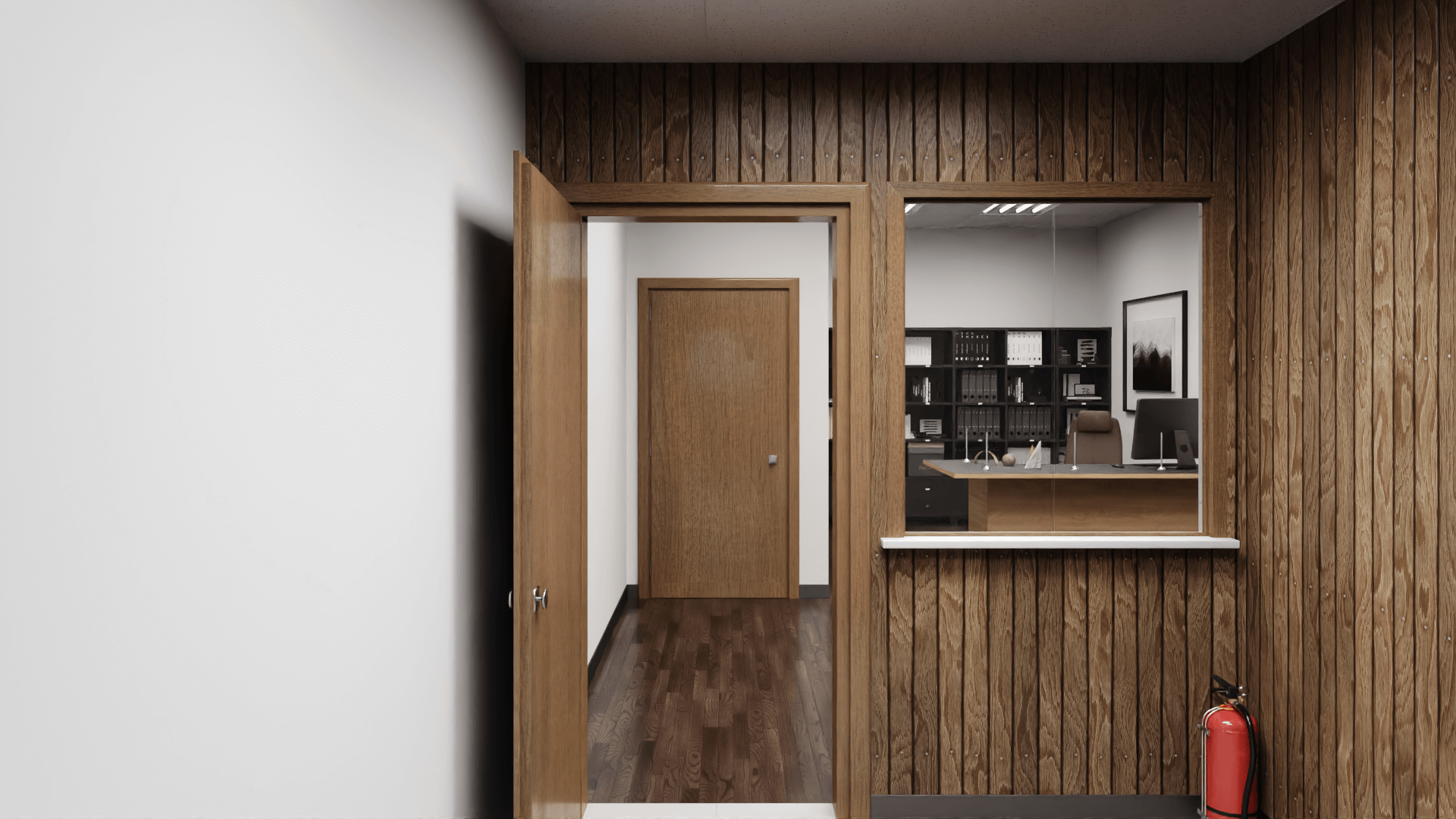 Industrial 3D rendering — safety measures fire extinguisher CGI
