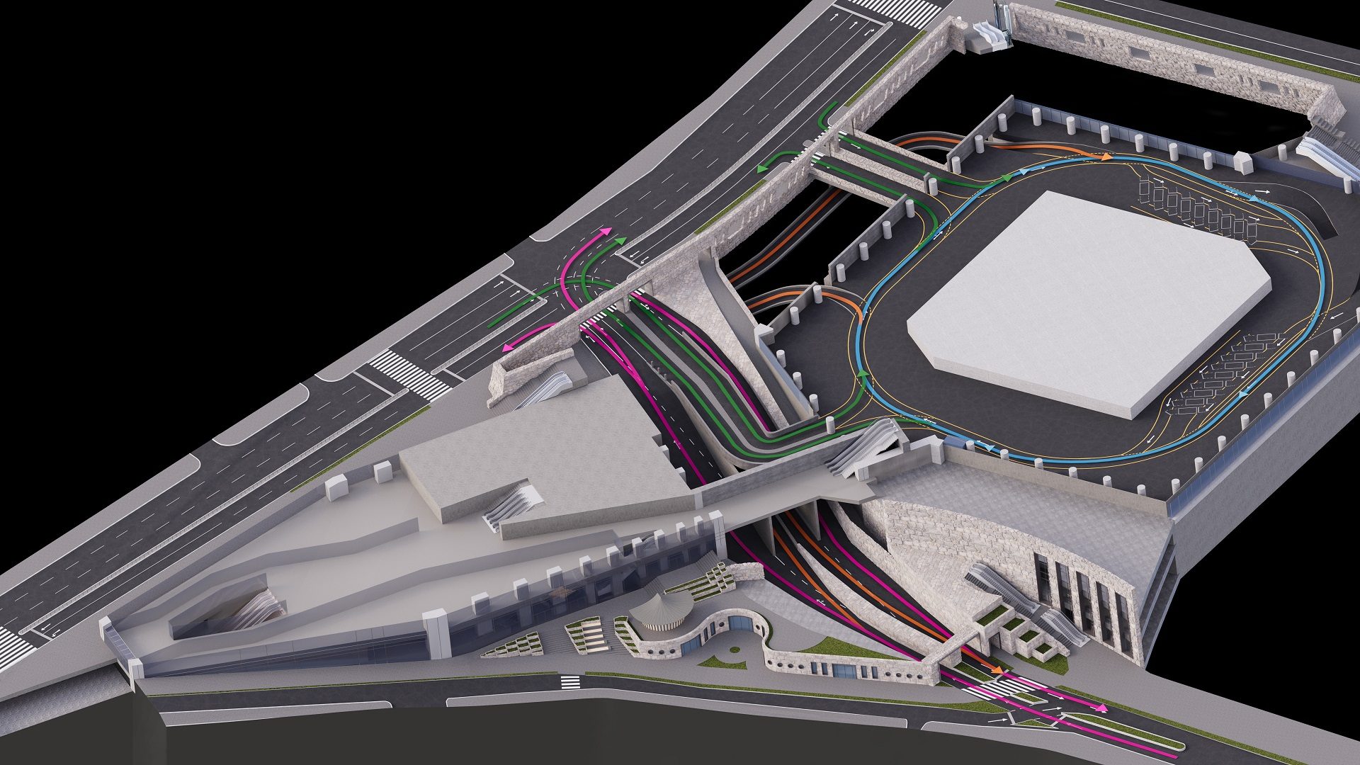 Urban rendering — cutaway underground view