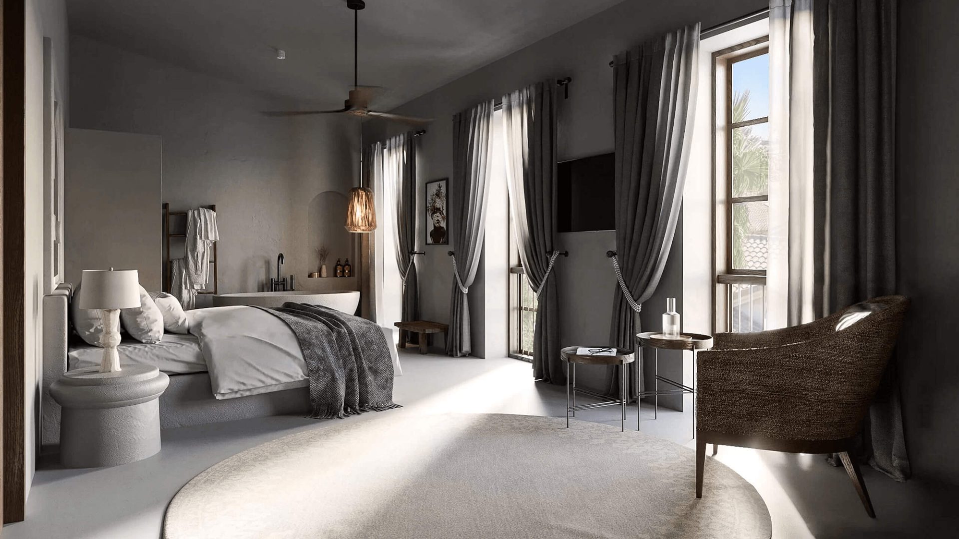 3D Rendering of Hotel Room Interior
