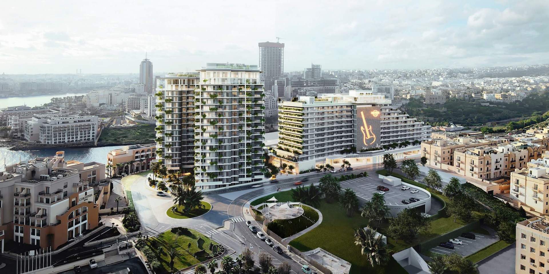 Coastal city 3D rendering of Malta hotel