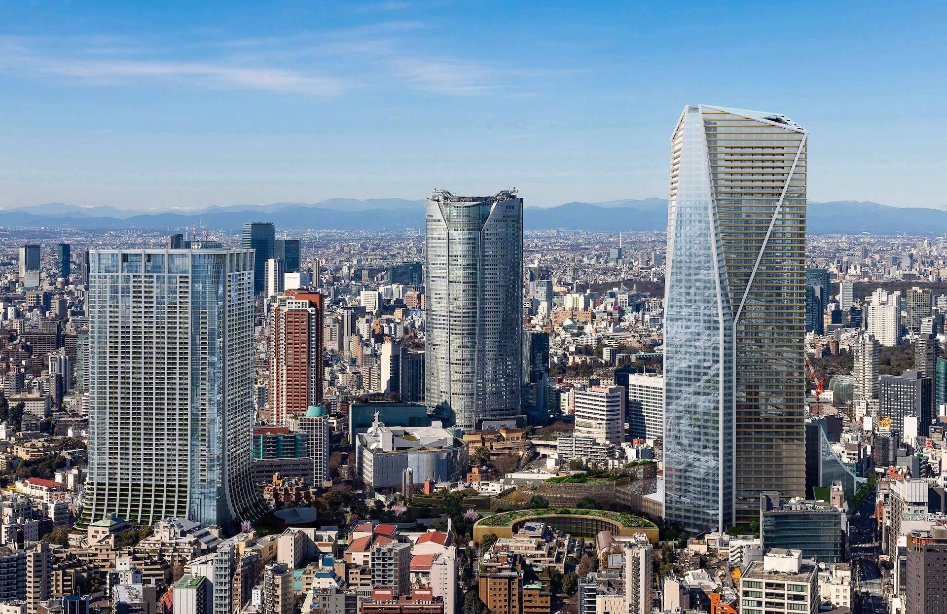 Cityscape 3D rendering of skyscrapers at night
