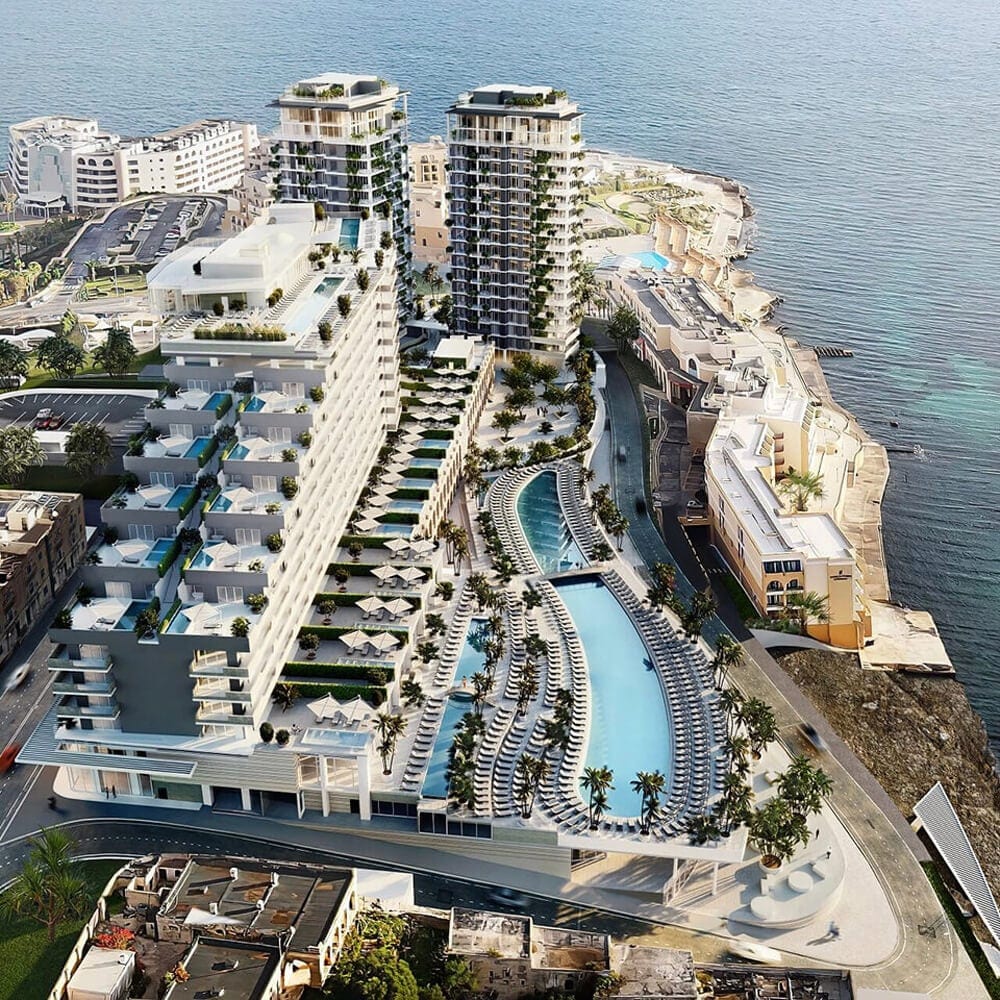 3D rendering of a waterfront real estate development