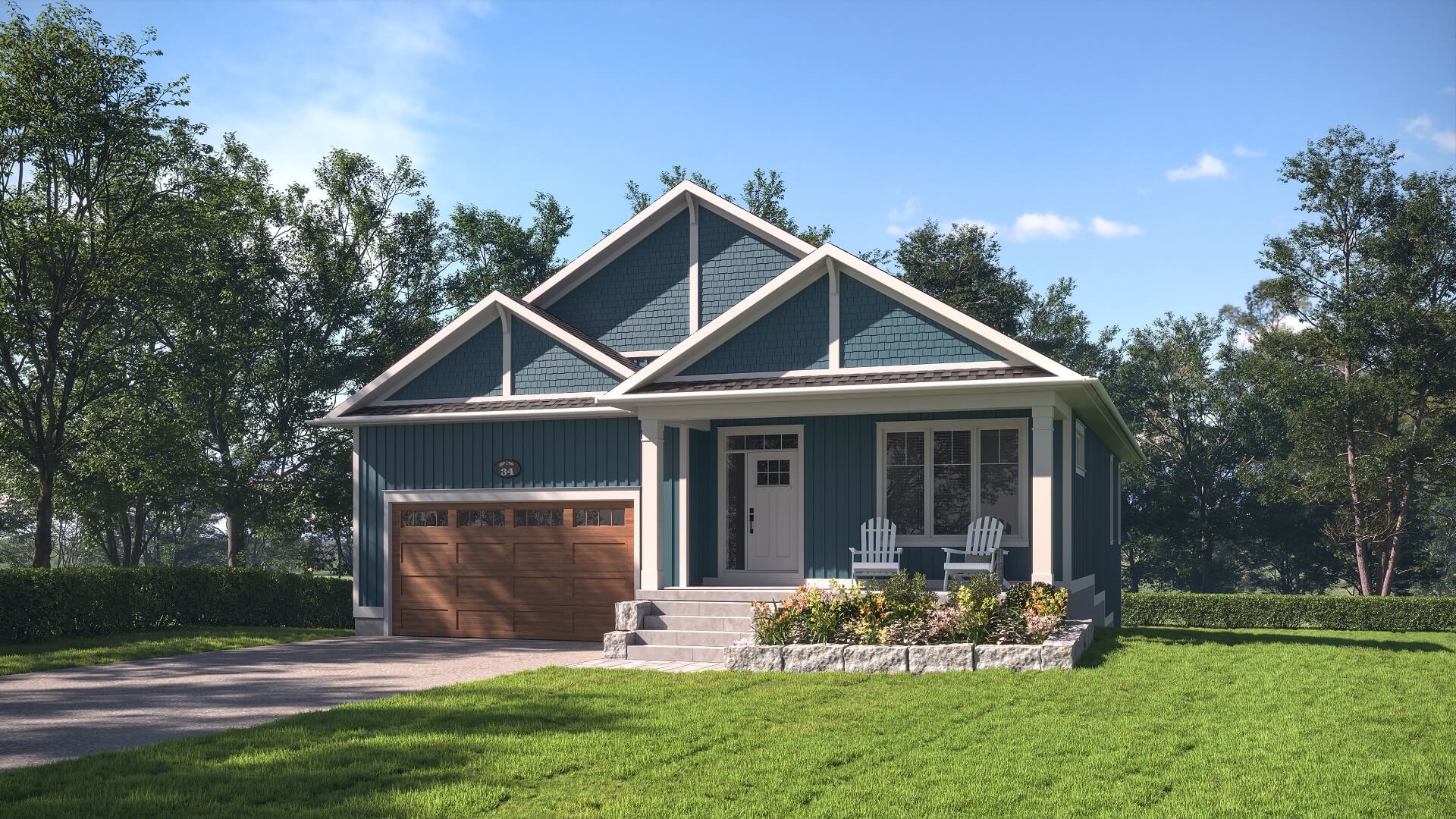 Energy-efficient Homes 3D Rendering: Bungalow Front View