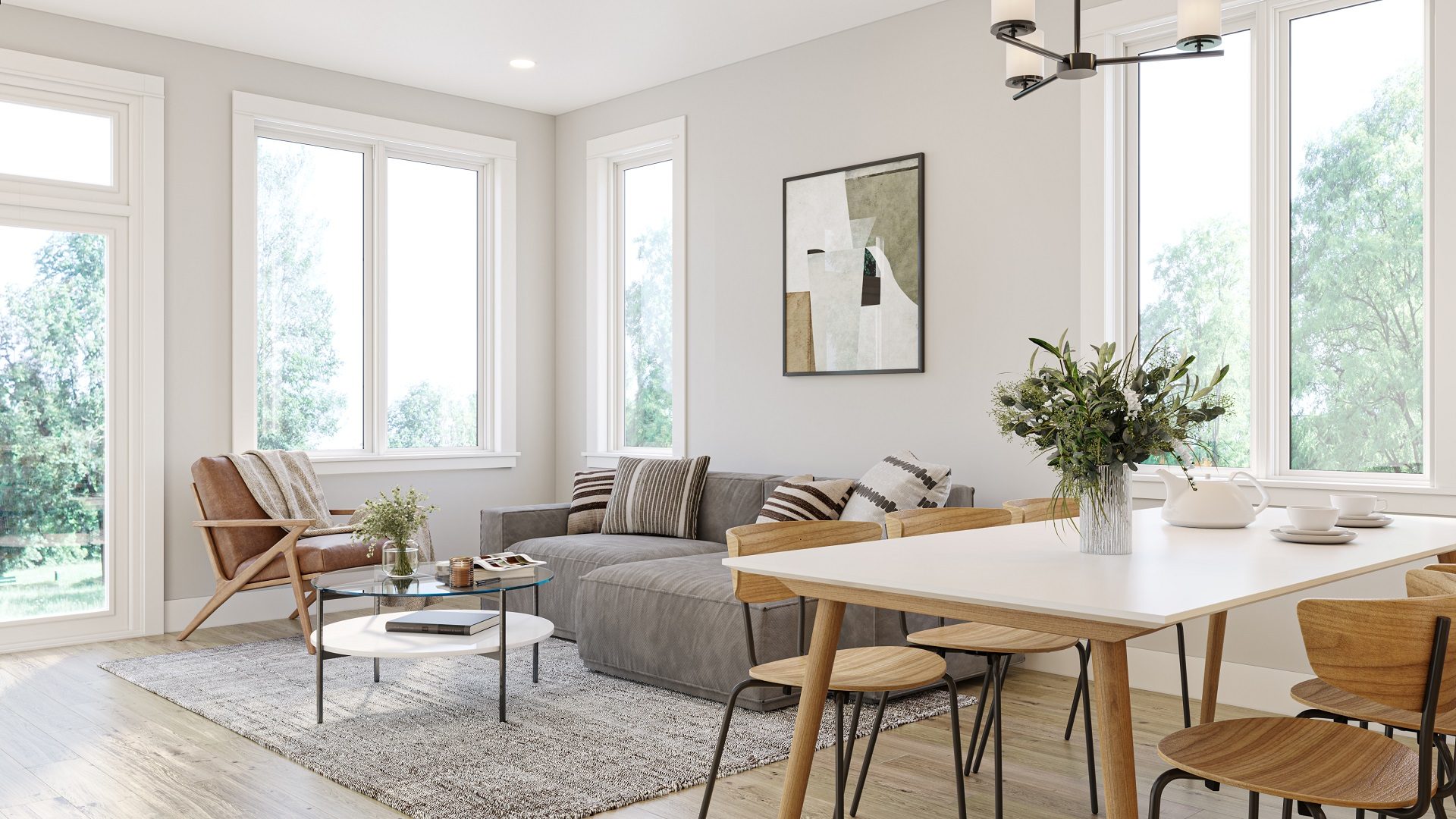 Energy-efficient Homes 3D Rendering: Kitchen-living Room Space