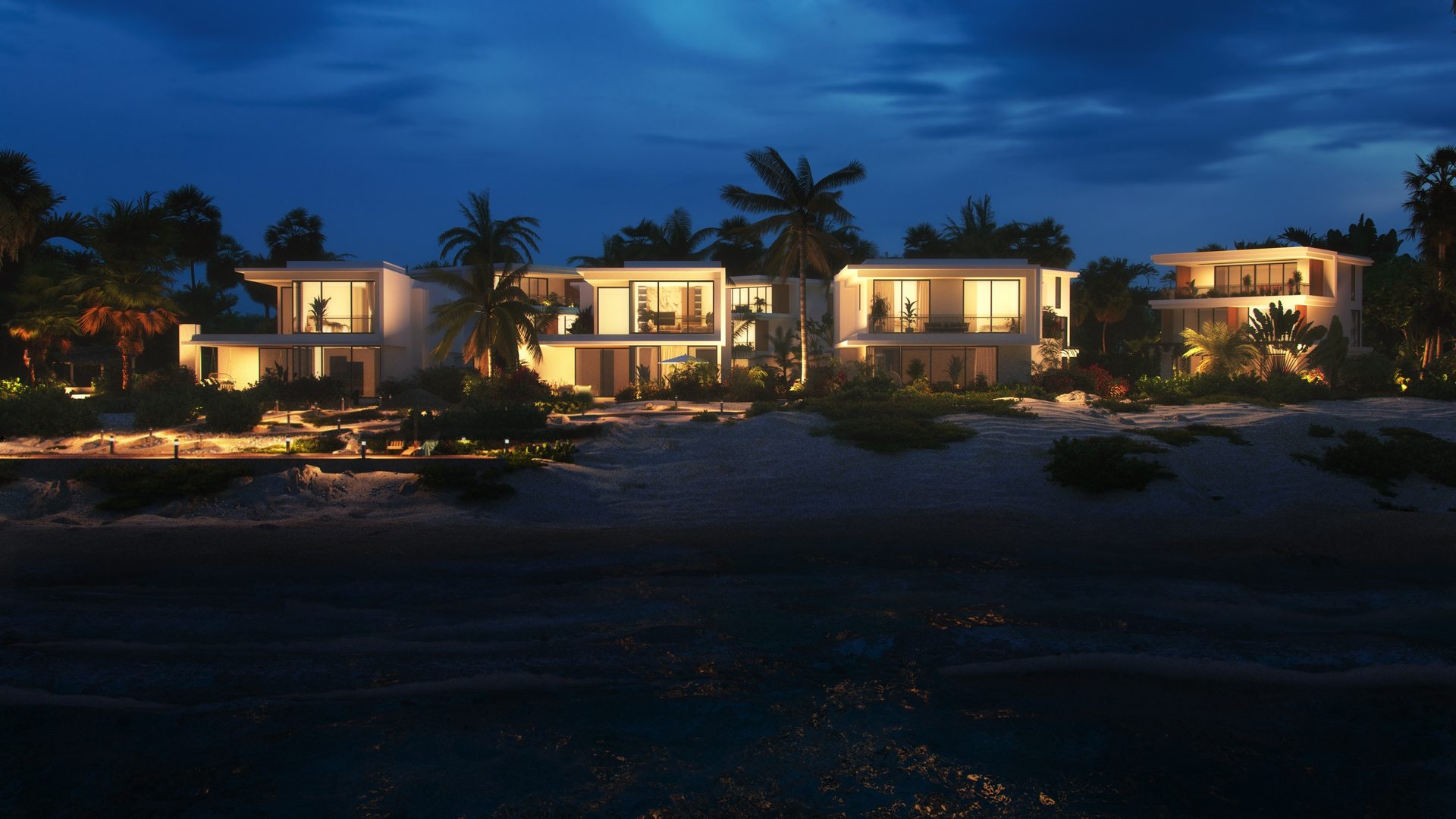 Nighttime Rendering of a Villa on The Turks and Caicos Islands, UK