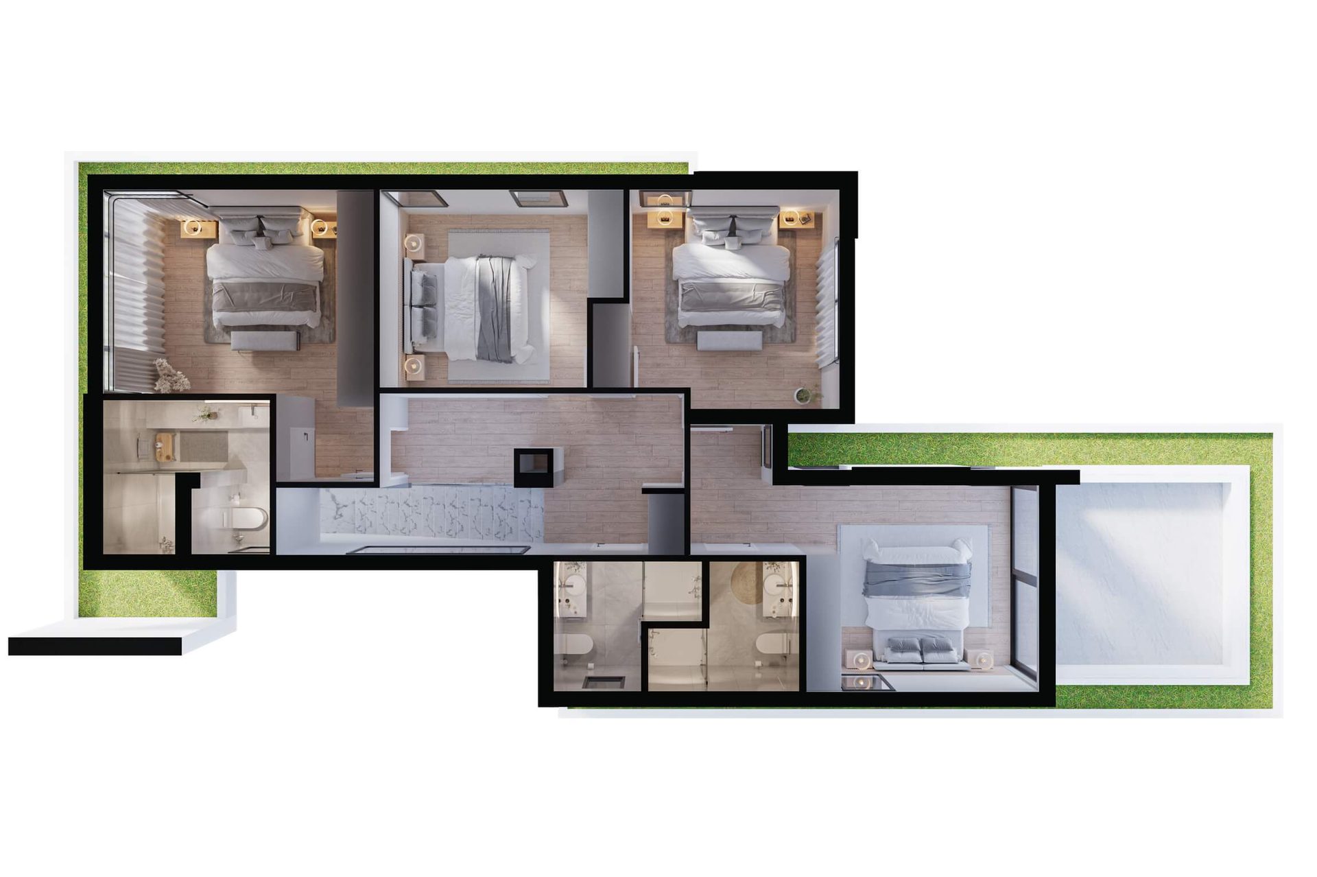 3D floorplan 4 bedroom residence floor