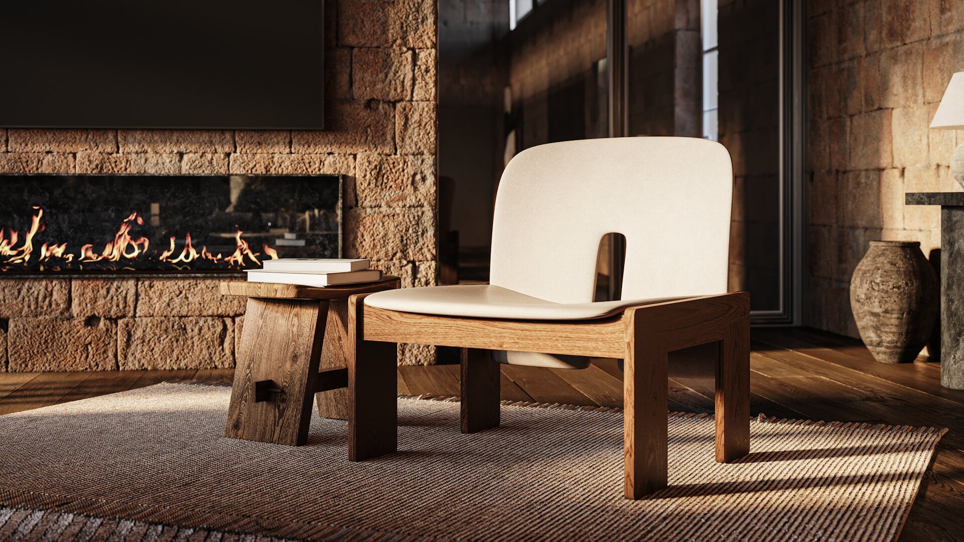 Interior render detail shot — custom furniture