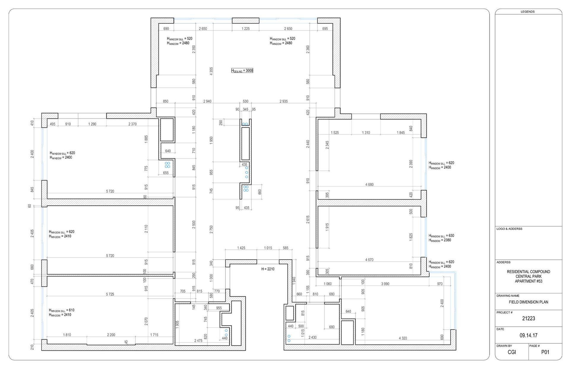 Detailed architectural floor plan drawing with room layout and annotations