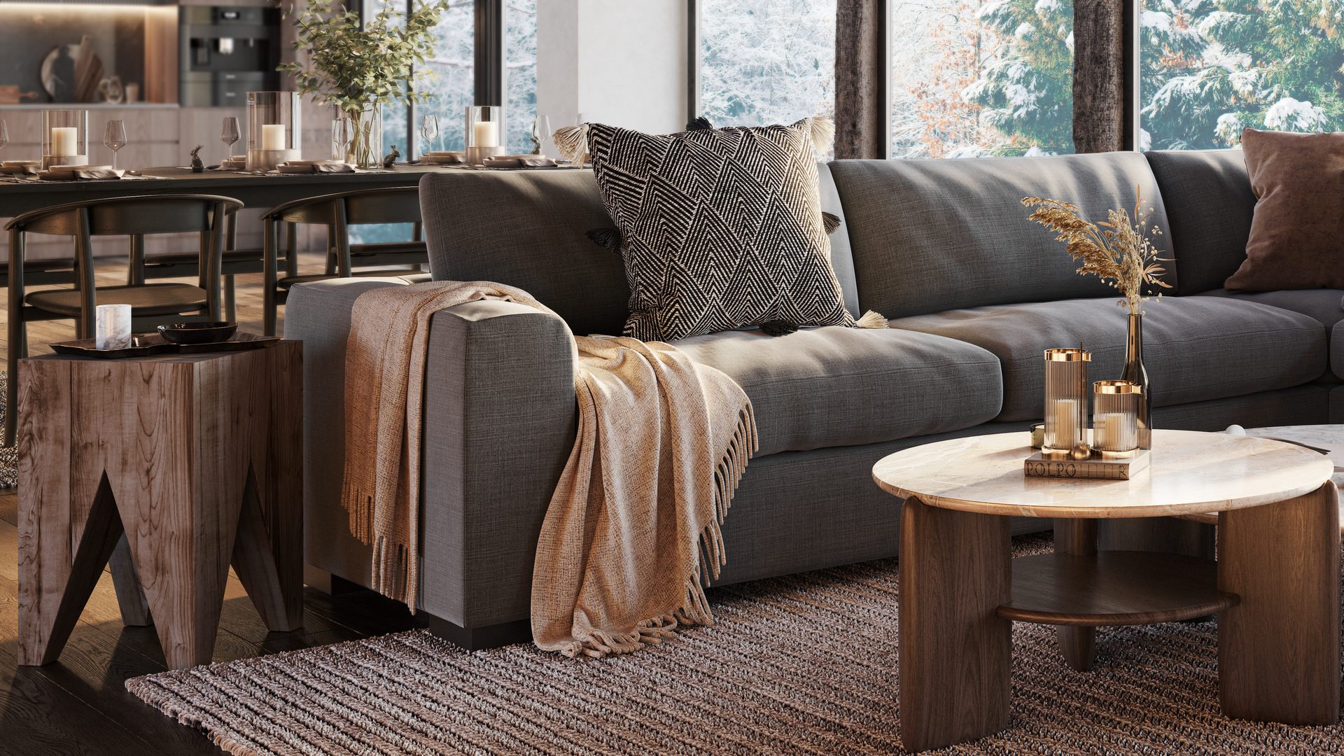 Close-up 3D View of Interior Design