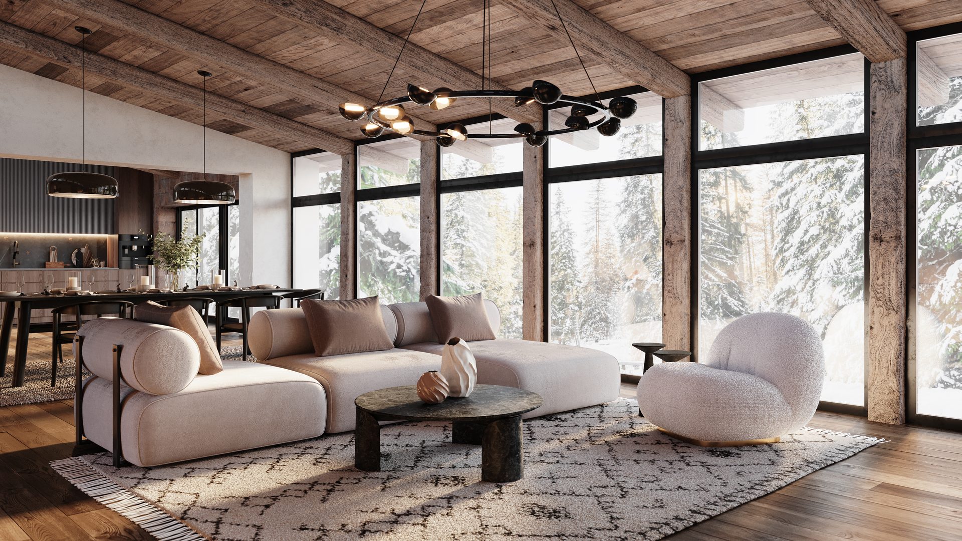 3D Visualization of a Living Room with Modern Furniture