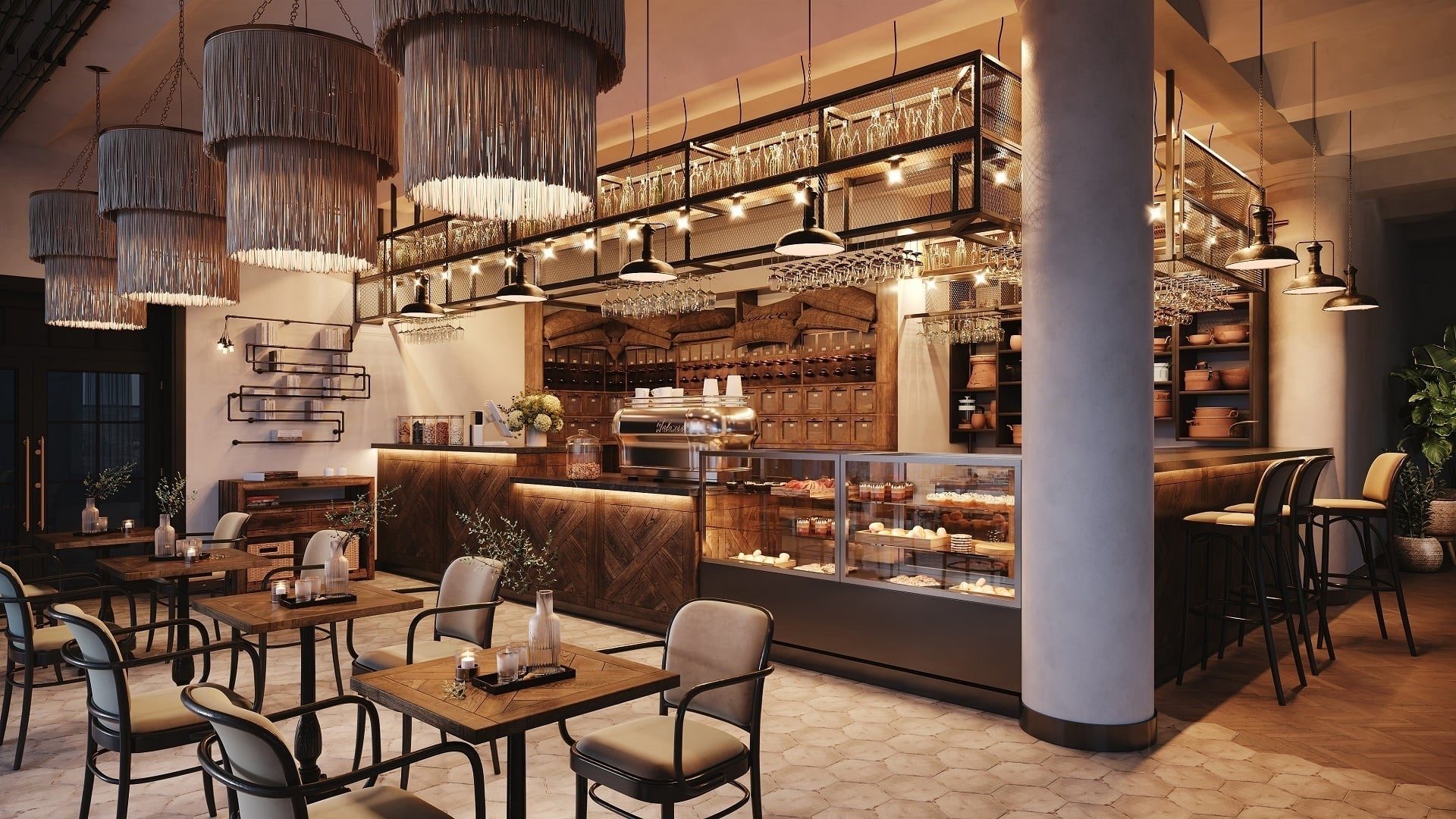 Lighting Change in Restaurant 3D Rendering