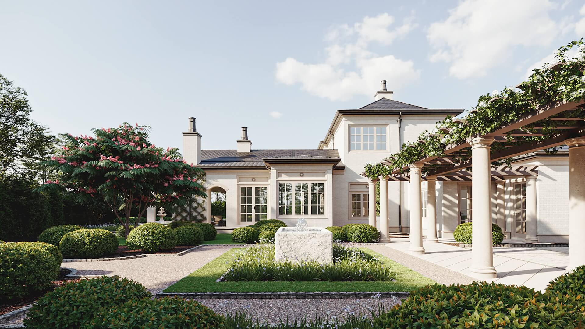 Landscape architecture rendering — classic mansion CGI