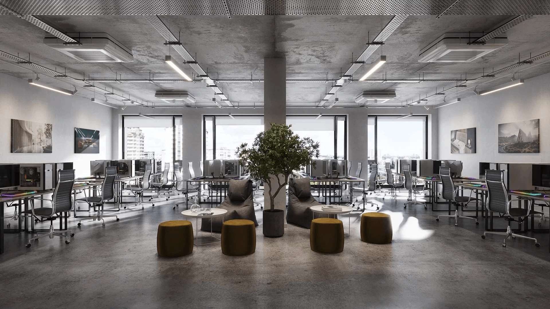 Branding in institutional interior design 3D rendering — office