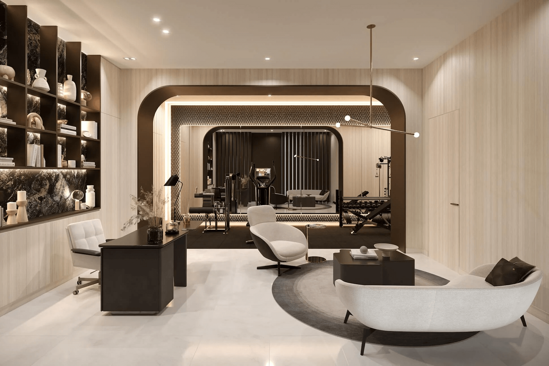 Office gym render — safety features and layout