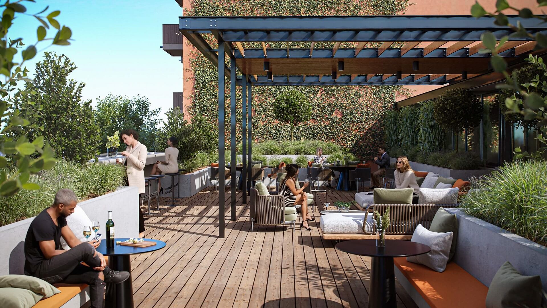 Exterior 3D rendering — rooftop lounge bar CGI