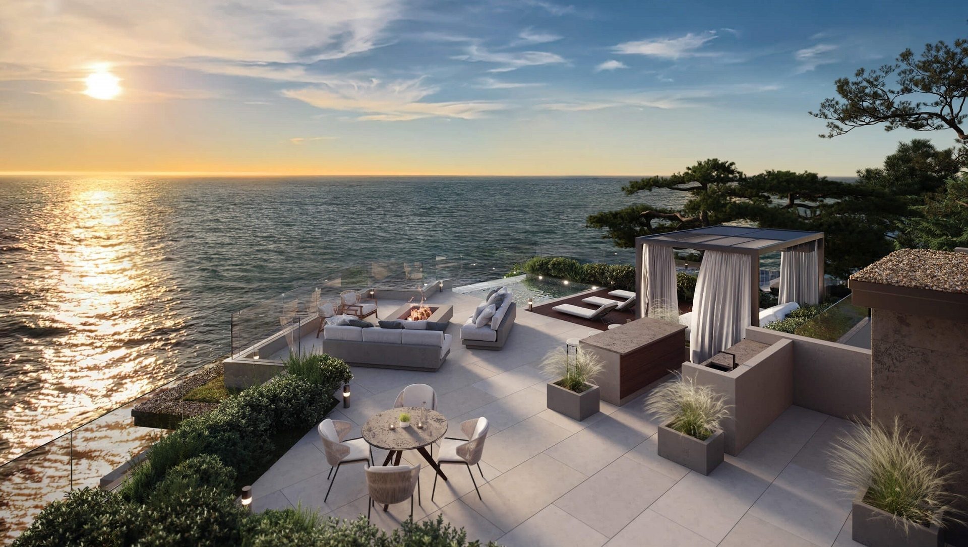 3D exterior rendering — rooftop terrace California