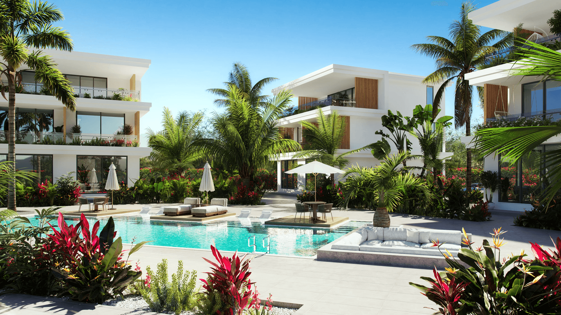 Pool rendering — tropical island leisure area CGI