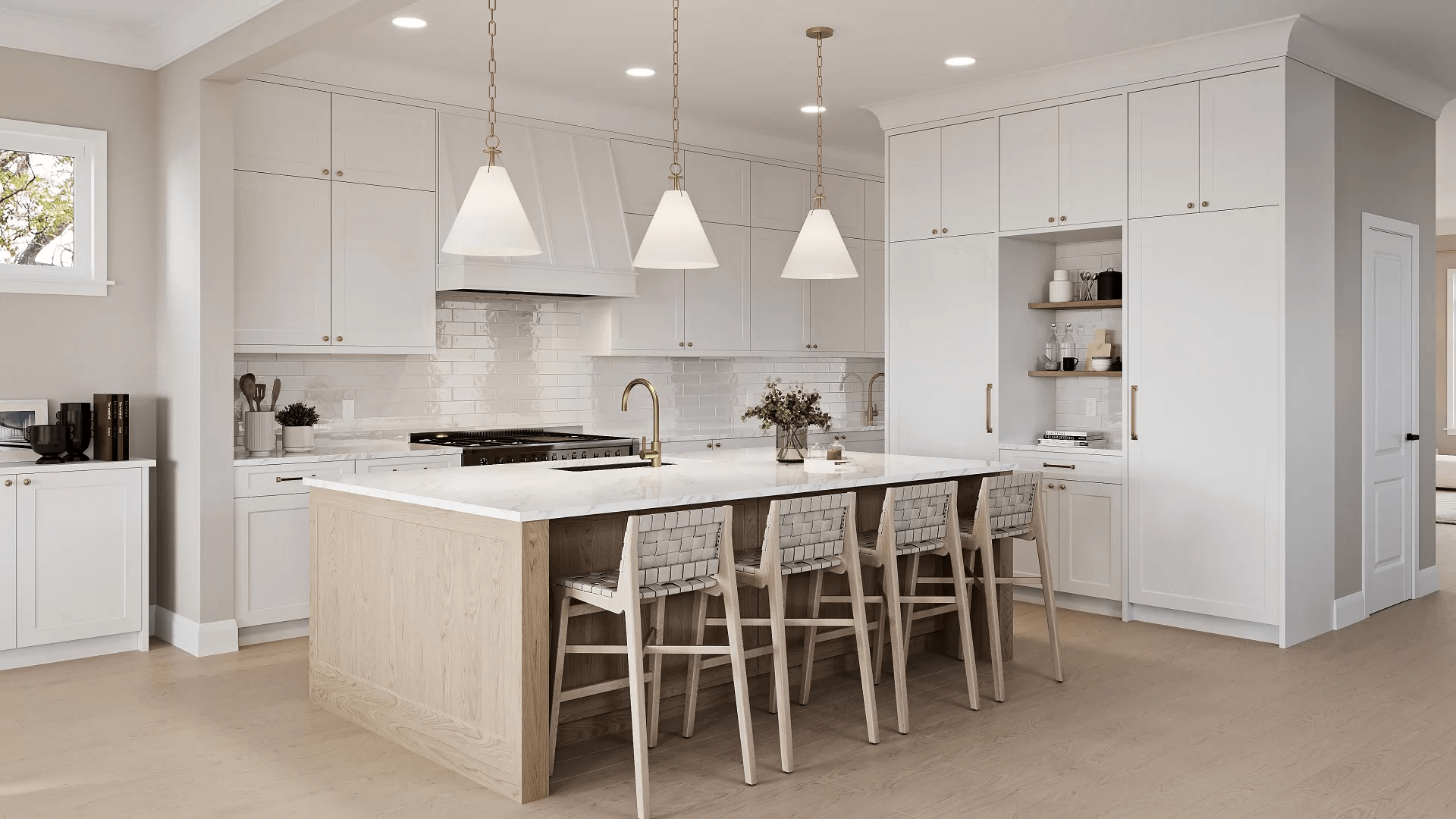 Kitchen design rendering — contemporary beige Chicago interior CGI