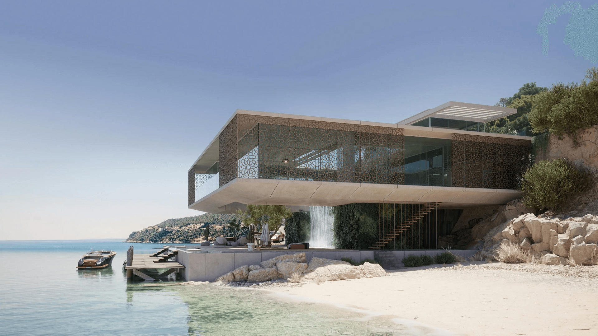 Architectural rendering without people — villa exterior CGI