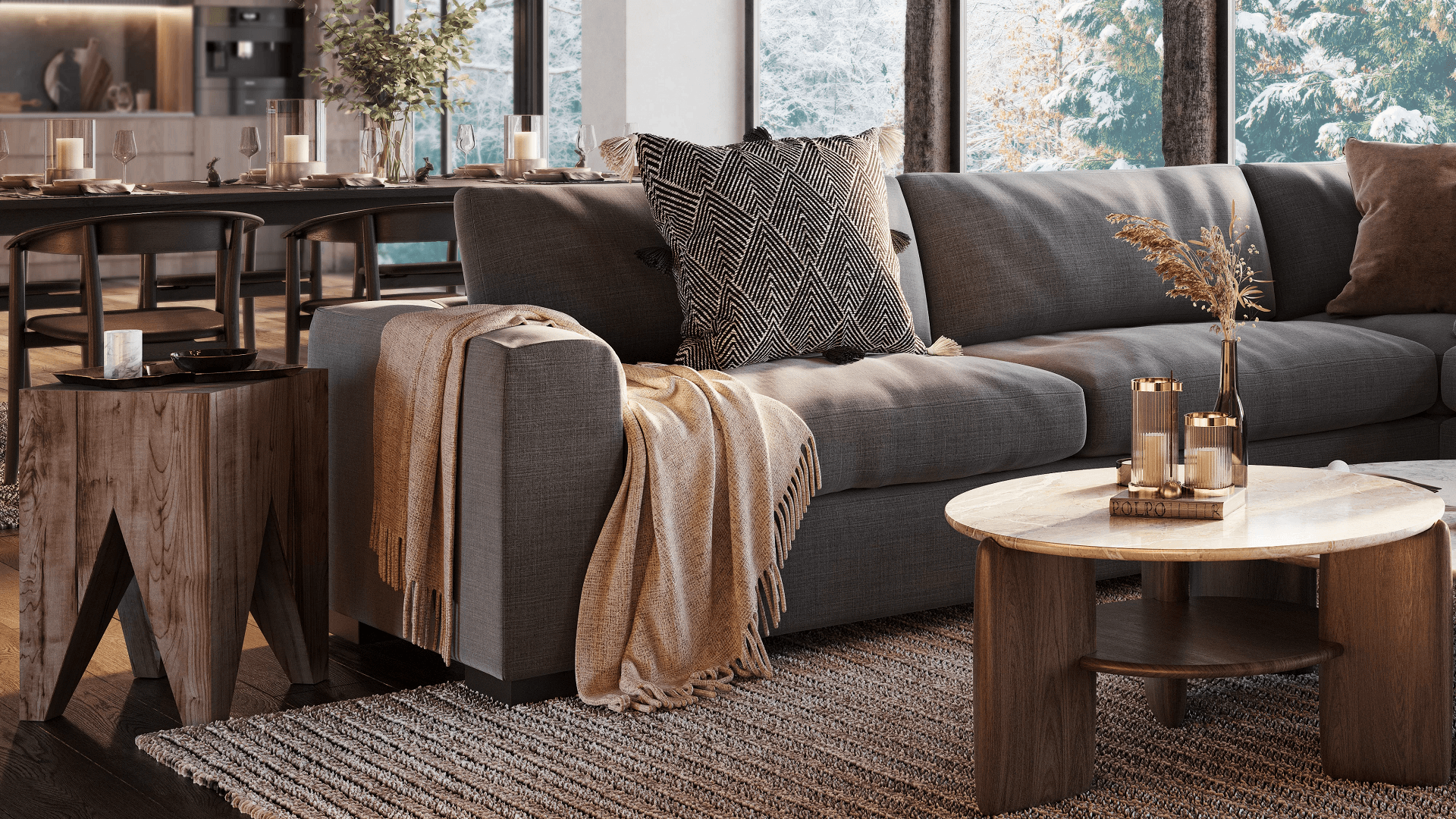 Living room rendering — close-up details CGI