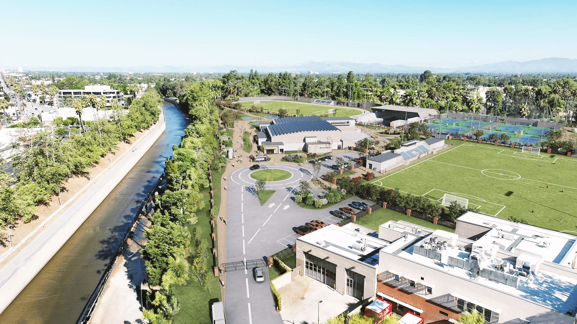 Photo-matching infrastructure rendering — 3D and real site photo