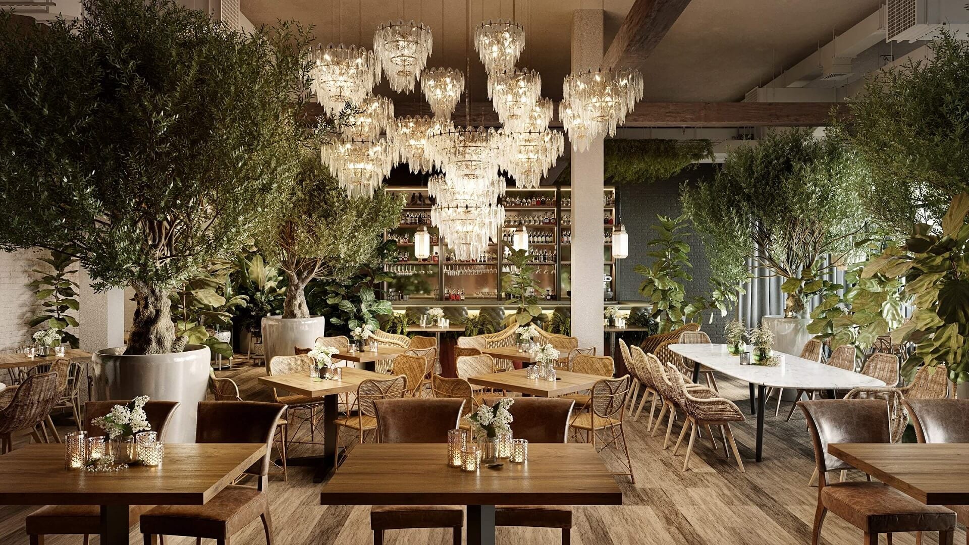 Interior Design CG Rendering of an Elegant Restaurant