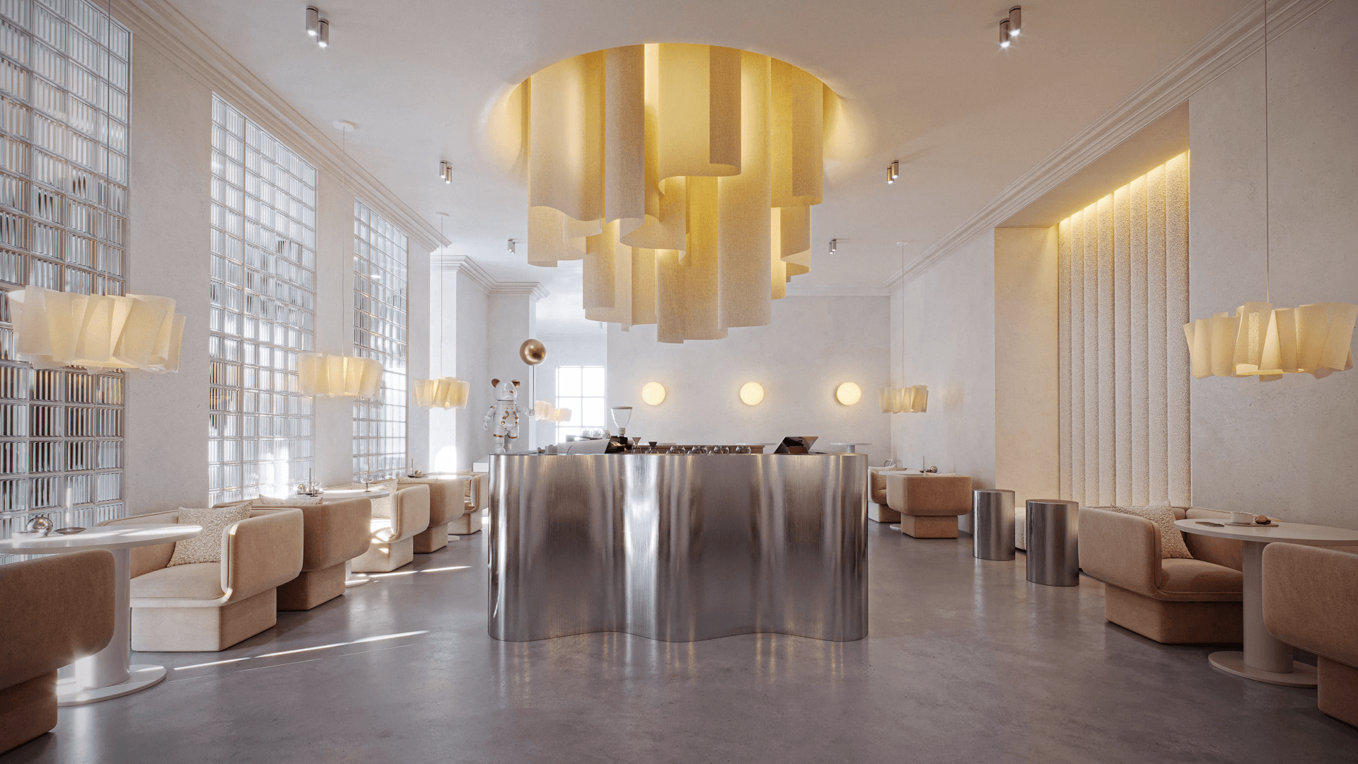 Interior Design Rendering of a Stylish Restaurant
