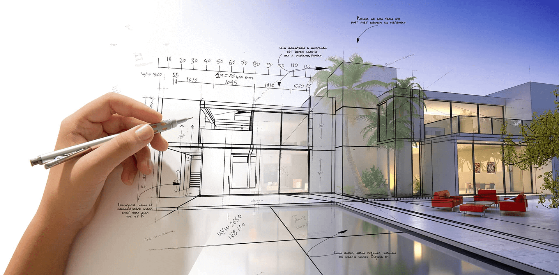 Hospitality rendering — workflow illustration