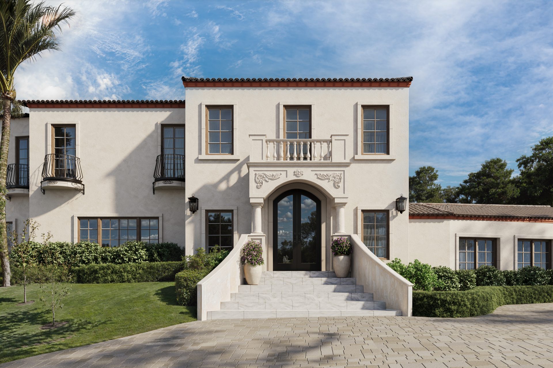 Front View 3D Rendering of a Mediterranean-style Villa