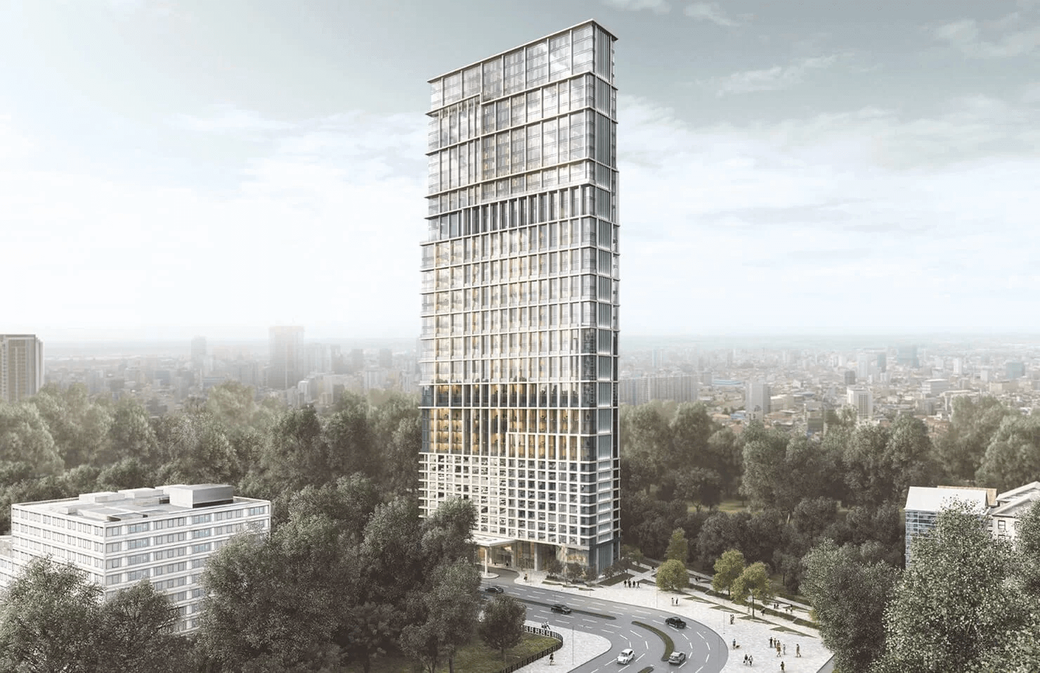 Multifamily rendering — Flatiron mixed-use CGI